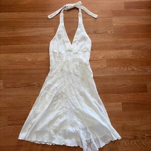 La Belle Asymmetrical White Halter Dress
